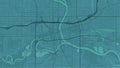 Background Des Moines map, Iowa, green mint city poster. Vector map with roads and water. Widescreen proportion, flat design