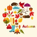 Background design with autumn icons and objects