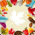 Background design with autumn sticker icons and