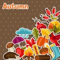 Background design with autumn sticker icons and