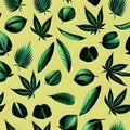 Background Design With Green Cannabis Leaves and Other Vegetation