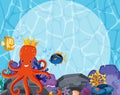 Background design with octopus and fish underwater Royalty Free Stock Photo