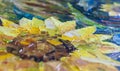 Background for design: oil painting with sunflowers close-up Royalty Free Stock Photo