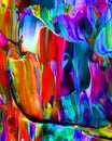 Background design of painted acrylic oil paint fluid liquid color mixing colors of the rainbow with creativity and Modern artwork