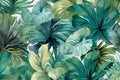 background design pattern palm tropical seamless leaf retro jungle summer trendy. Generative AI.