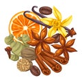 Background design with various spices.