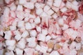 Background diced pork fat for cooking smaltse. Cubed pork fat being rendered to make scratchings. Royalty Free Stock Photo