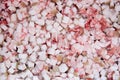 Background diced pork fat for cooking smaltse. Cubed pork fat being rendered to make scratchings. Royalty Free Stock Photo