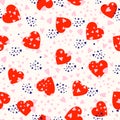 Background with different colored confetti hearts for valentine time. Seamless pattern. Vector
