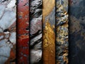 Background of different materials, smooth, rough, textured, lined up next to each other