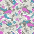 Background of different shoes pink blue and gray seamless background Royalty Free Stock Photo