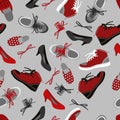 Background of different shoes red gray seamless background Royalty Free Stock Photo