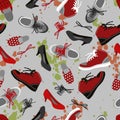 Background of different shoes red gray seamless background with splashes Royalty Free Stock Photo