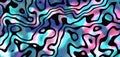 Background with distorted black and iridescent lines. Abstract trippy design in holographic rainbow colors. 3D rendered