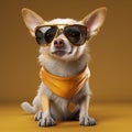 dog background yellow chihuahua cute pet animal puppy white portrait glasses. Generative AI.