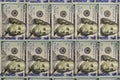 Background of dollar bills. American Dollars Cash Money. One Hundred Dollar Banknotes. Hundred Bucks Royalty Free Stock Photo