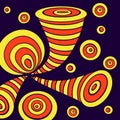 Background with doodle abstract deformation circles in yellow orange on dark blue