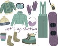 Background with drawn necessary things for snowboarding. Royalty Free Stock Photo