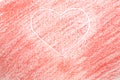 Background drawn in pencil on a sheet of paper. Red color and big heart in the middle. Royalty Free Stock Photo