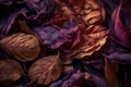 Background of dried rose petals. Close up of purple rose blooms Royalty Free Stock Photo