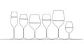 Background drink. Pattern glasses. Continuous drawing. One line style. Vector illustration. drawing of a different sized wine