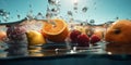 drop food fruit green water fresh healthy banana strawberry background vitamin. Generative AI.