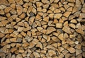 Background of dry chopped firewood logs in a pile. Wall of firewood. Alternative fuel concept Royalty Free Stock Photo