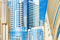Background with Dubai skyscrapers. Royalty Free Stock Photo