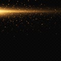 Background of dust particles and a beam of light with light, bright flashes of stars on a transparent background. Royalty Free Stock Photo