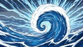 Powerful Ocean Wave Spiraling with Electric Blue Lightning Storm Background, Background Royalty Free Stock Photo