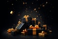 background for e-commerce shop, gifts, competition, rewards, explosion, dark black background , generated by AI