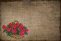 background with embroidered basket of roses Royalty Free Stock Photo