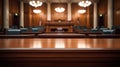 Background of an empty courtroom. Empty blurred courtroom background