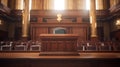 Background of an empty courtroom. Empty blurred courtroom background