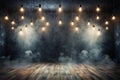 Background of an empty dark room. Empty walls, lights, smoke Royalty Free Stock Photo
