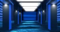 Background of an empty room with walls and concrete floor. Empty room, stairs up, elevator, smoke, smog, neon lights, lanterns