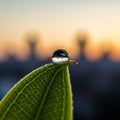 Background enhances the focus on the dewdrop and leaf, creating a striking macr Royalty Free Stock Photo