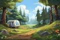 Background environment of a caravan route with an abstract 2D recreational vehicle for a mobile adventure game. Royalty Free Stock Photo