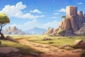 Background environment of a 2D abstract caravan route for mobile adventure or battle game.