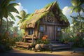 Background environment of hidden treasure hunt in 3D abstract village for adventure mobile game. Royalty Free Stock Photo