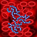 Background of erythrocytes. Sepsis. Blood infection with pneumococcus Vector illustration