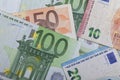 Background of euro notes of different values. Royalty Free Stock Photo