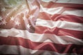 Background with fabric texture, flag United States America with bright sunlight Royalty Free Stock Photo