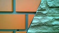 Background of facade panel. Samples combination of basement siding brick and stone texture. Palette with Bright brown rusty and Ti Royalty Free Stock Photo