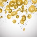 Background with falling gold bitcoins.