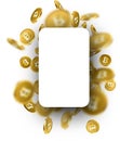 Background with falling gold bitcoins.