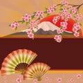 Background with fan, mountain and sakura