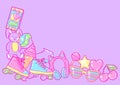 Background with fashion girlish items. Colorful cute teenage illustration.