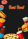 Background with fast food meal. Tasty fastfood lunch products.