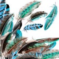 Background with feathers in realistic style